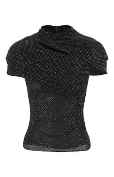 Топ с отделкой стразами self-portrait