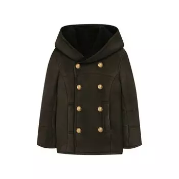 Укороченная дубленка из овчины с капюшоном Balmain