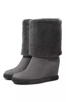 Замшевые сапоги с отделкой из овчины Casadei