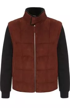 Замшевый бомбер на молнии с кашемировыми рукавами и меховой отделкой воротника Andrea Campagna
