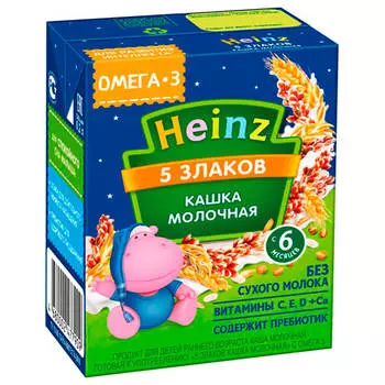 Кашка Heinz 200мл молочная 5 злаков с омега 3 с 6 месяцев