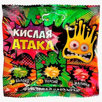 Кислая атака карамель фруктовая 40г пакет сладкая сказка