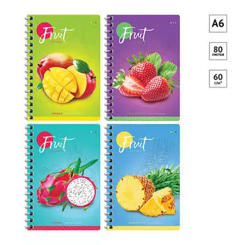 Книжка записная артспейс 80 л фрукты на гребне а6 282329
