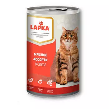 Корм для кошек Лапка 415г мясное ассорти в соусе ж/б