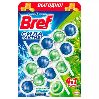 Освежитель для унитаза Bref сила актив 3*50г хвойная свежесть