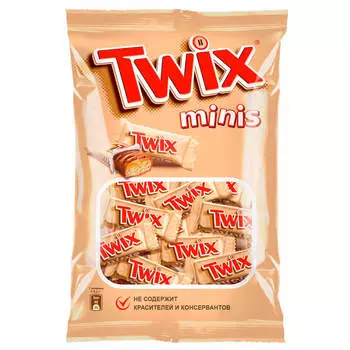 Печенье Twix minis 184г с карамелью в молочный шоколад Mars