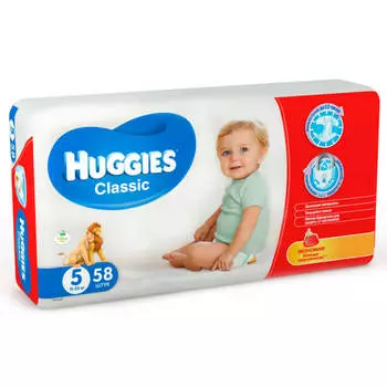 Подгузники Huggies Classic 58шт 11-25кг 5 джамбо