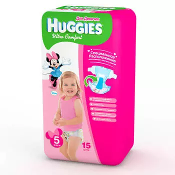 Подгузники Huggies Ultra Comfort 15шт 12-22кг 5 для девочек