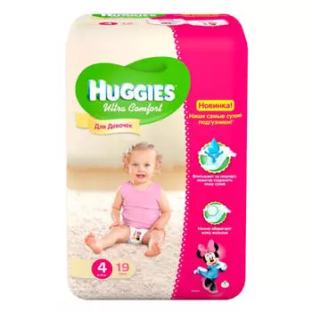 Подгузники Huggies Ultra Comfort 19шт 8-14кг 4 для девочек