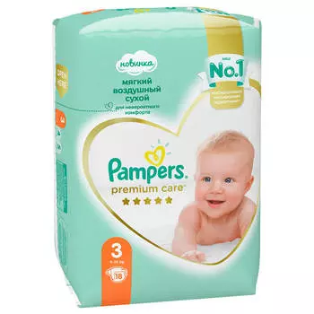 Подгузники Pampers Premium 18шт миди 6-10кг 3