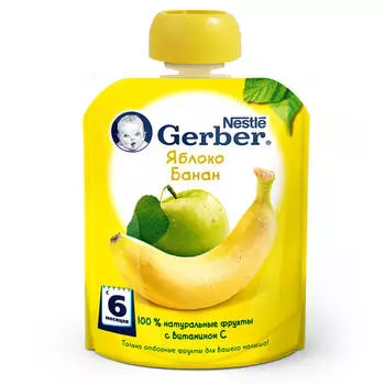 Пюре Gerber 90г яблоко банан с 6 месяцев дой-пак