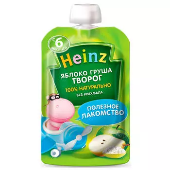 Пюре Heinz Яблоко и груша с творогом с 6 мес. 90 г