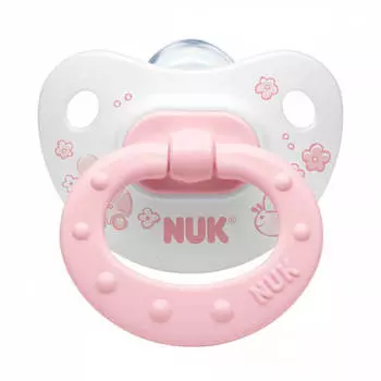 Пустышка Nuk 0+ р.1 силиконовая с кольцом розовая 10729575