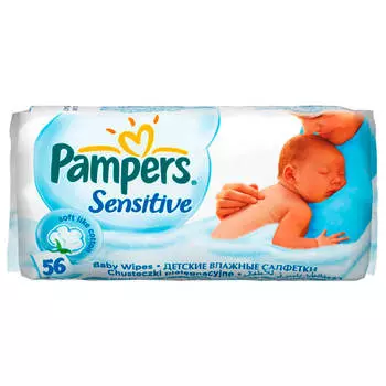 Салфетки Pampers 56шт увлажненные детские сенситив сменный блок