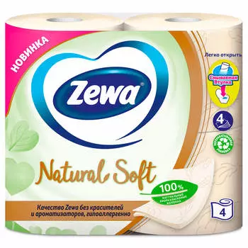 Туалетная бумага Zewa Natural Soft 4шт 4-х слойная