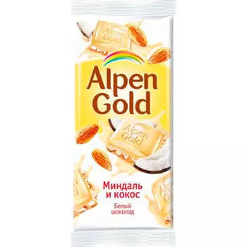 Шоколад Alpen Gold 90г белый с миндалем и кокосовой стружкой крафт