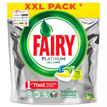 Таблетки для посудомоечных машин 70шт Fairy Platinum лимон