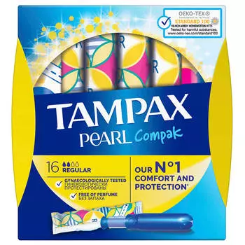 Тампоны Tampax 16шт перл компакт регуляр с аппликатором