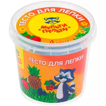 Тесто д/лепки 4цв мульти-пульти енот на каникулах пластиковый стакан
