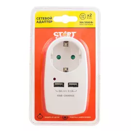 Адаптер Старт сет 1 розетка 16a 2usb 2.1а