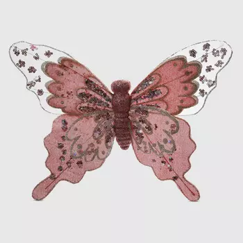 Бабочка на клипсе Due Esse Christmas розовая 30 см