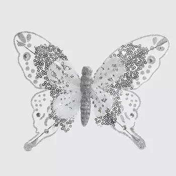 Бабочка на клипсе Due Esse Christmas серебристая 20 см