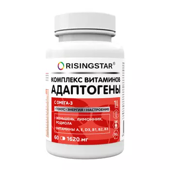 БАД Risingstar комплекс витаминов адаптогены с омега-3 60 таблеток, 100 г