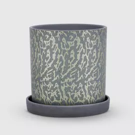 Бетонный горшок с поддоном Композит Шарм зеленый с золотой 15 см