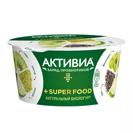 Биойогурт Активиа натуральный Super Food Киви матча яблоко чиа виноград 2,2% 140 г