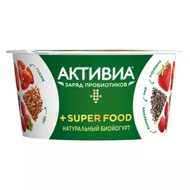 Биойогурт Активиа натуральный Super Food Клубника лен семена чиа земляника годжи 2,3% 140 г