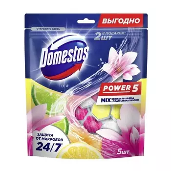 Блок для унитаза Domestos лайм 2х50 г + магнолия 3х50 г