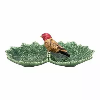 Блюдо Bordallo Pinheiro листья с красной птичкой 22 см