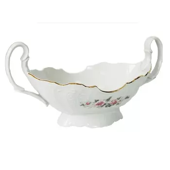 Блюдо для фруктов на ножке с двумя ручками Bernadotte бледные розы отводка платина 36,5 см