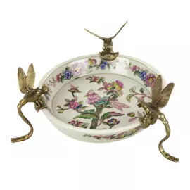 Блюдо Glasar фарфоровое с бронзовми стрекозами 17x17x10см