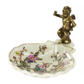 Блюдо Glasar фарфоровое с бронзовым ангелом 14x15x11см