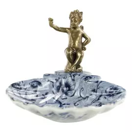Блюдо Glasar фарфоровое с бронзовым ангелом 14x15x11см