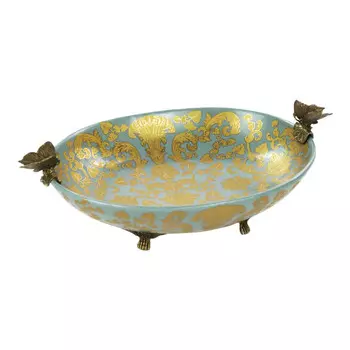 Блюдо Glasar фарфоровое с бронзовыми птичками 43x28x15см