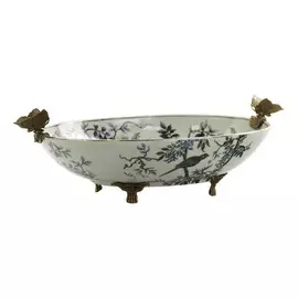 Блюдо Glasar фарфоровое с бронзовыми птичками 43x28x15см