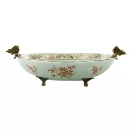 Блюдо Glasar фарфоровое с бронзовыми птичками 43x28x15см