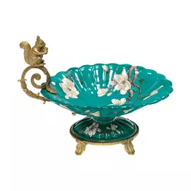 Блюдо Glasar на ножке с белочкой 24x15x18см бирюзовый
