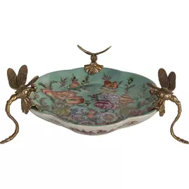 Блюдо Glasar на стрекозах 31x31x9 см бирюзовый