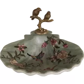 Блюдо Glasar с птичками 15x14x9 см бирюзовый