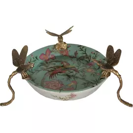 Блюдо Glasar со стрекозами 21х21х9 см голубое