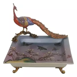 Блюдо квадратное с павлином Glasar 23x22x21см розовый