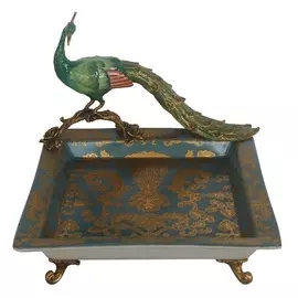 Блюдо квадратное с павлином Glasar 23x22x21см зеленый