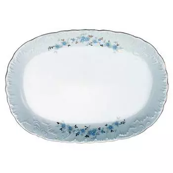Блюдо овальное Cmielow Rocoсo Голубые цветы золото 29 см