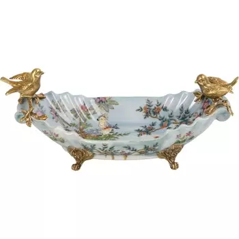 Блюдо с птичками Glasar голубое 26х13х9 см