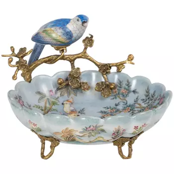 Блюдо с птичкой Glasar голубое 21х21х15 см