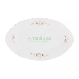 Блюдо овальное Thun Бледные розы 34 см отводка платина