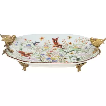 Блюдо вытянутое с птичками Glasar 31х22х9 см